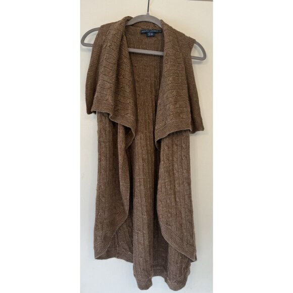 Ralph Lauren Alpaca Linen cable knit open cardigan Sweater Brown Aztec Western - Picture 1 of 6